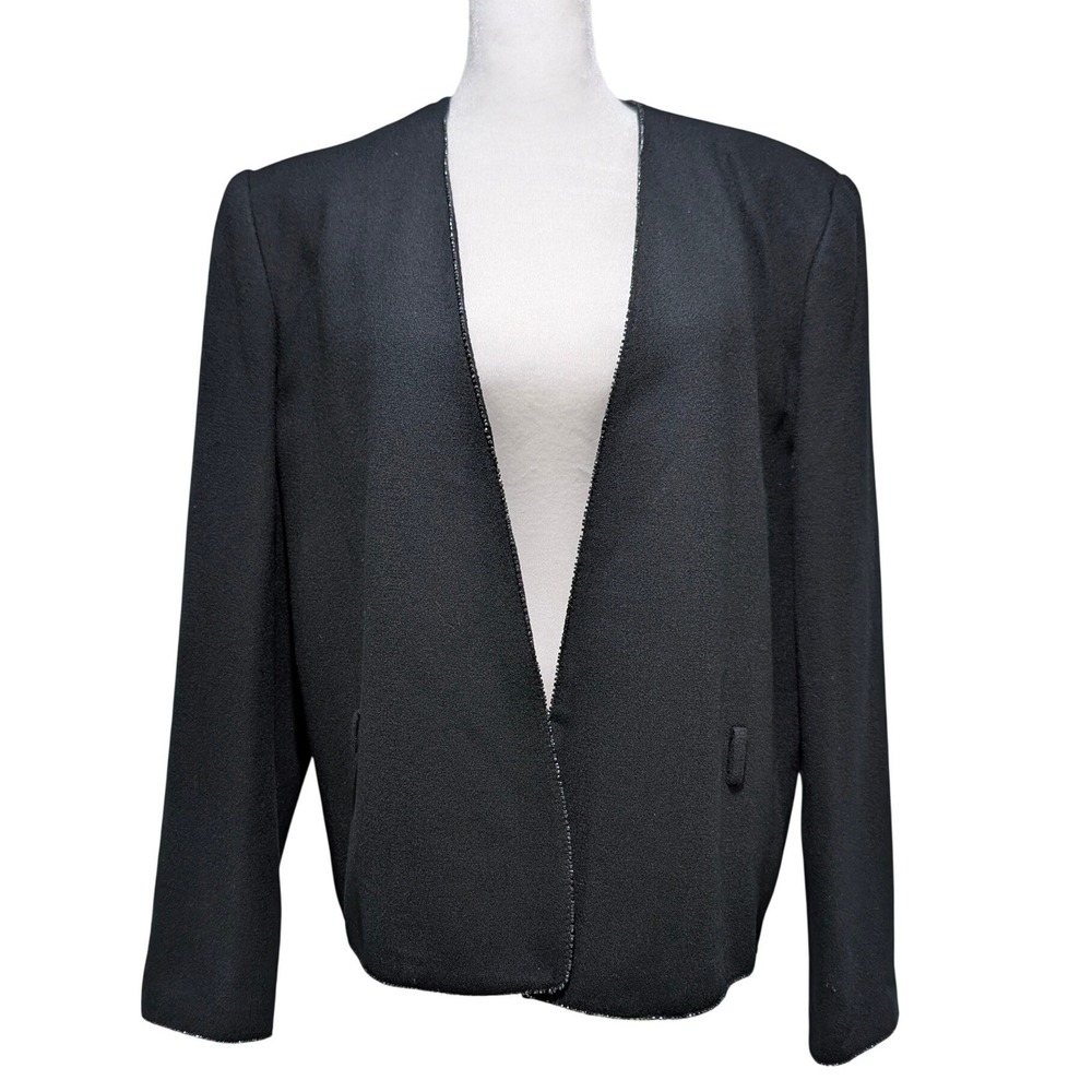 Christian Dior The Suit Vintage Black 100% Wool Beaded Trim Blazer Jacket 10